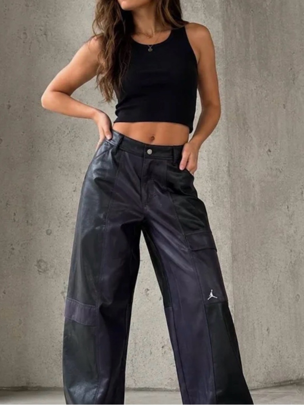 Jordan Black Wide-Leg Leather-Look Pants